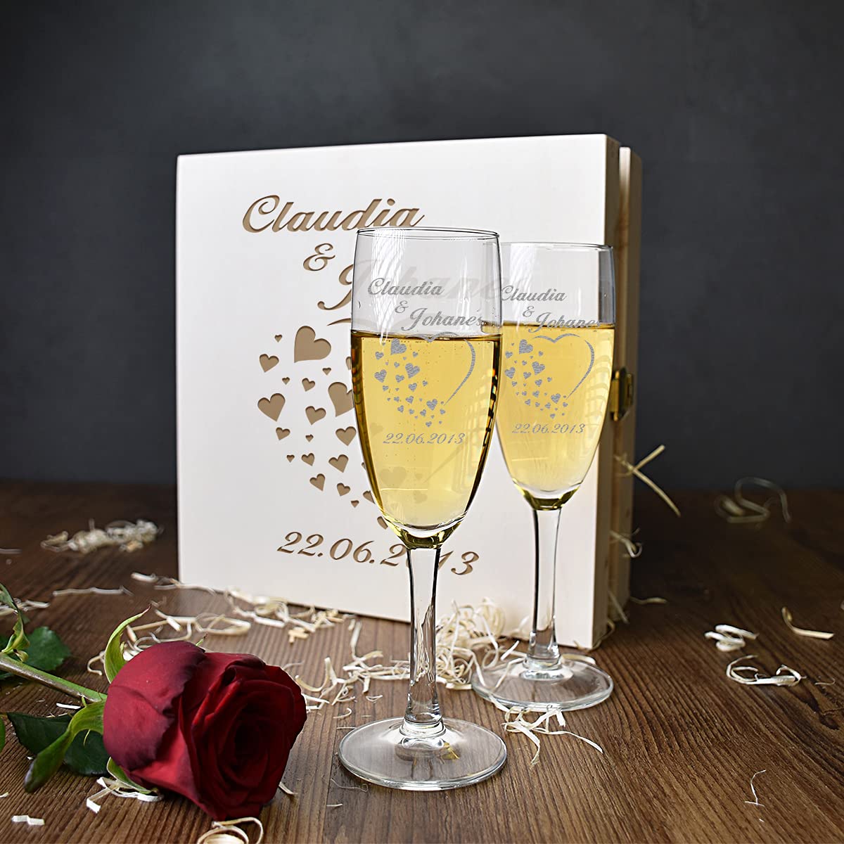 2 Bicchieri Vino A Cuore In Cristallo Con Decorazione Swarovski - Oro - Ideali Per Champagne, Matrimoni E Regali Romantici - Foto 9