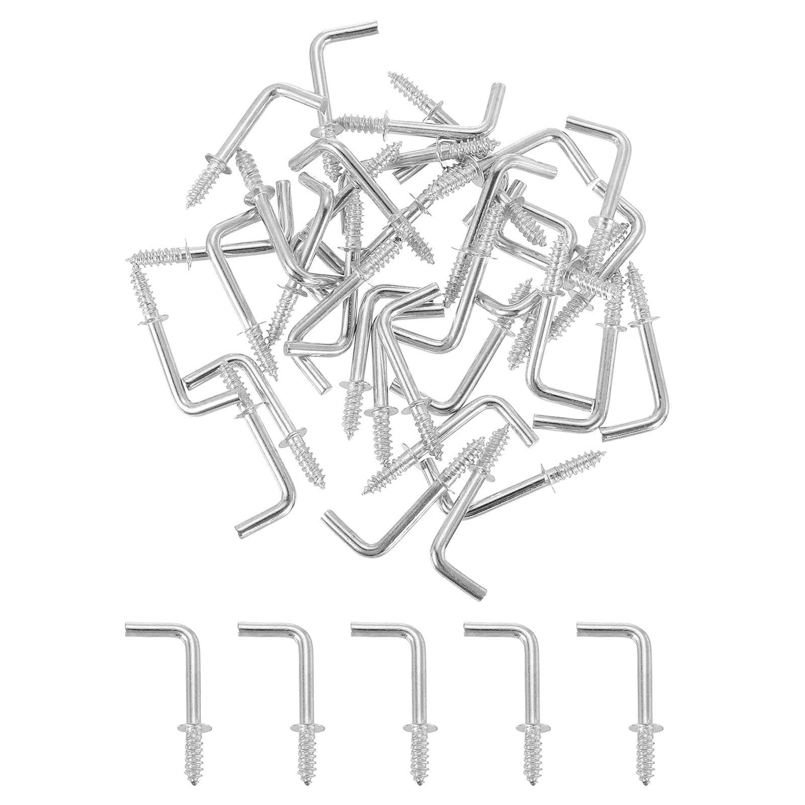 uxcell 100 Pcs L Shape Hooks, 5/8 Inch Right Angle Hooks Carbon Steel Small Screw in Hooks 7 Shape Right Angle Hook for Hanging, Silver