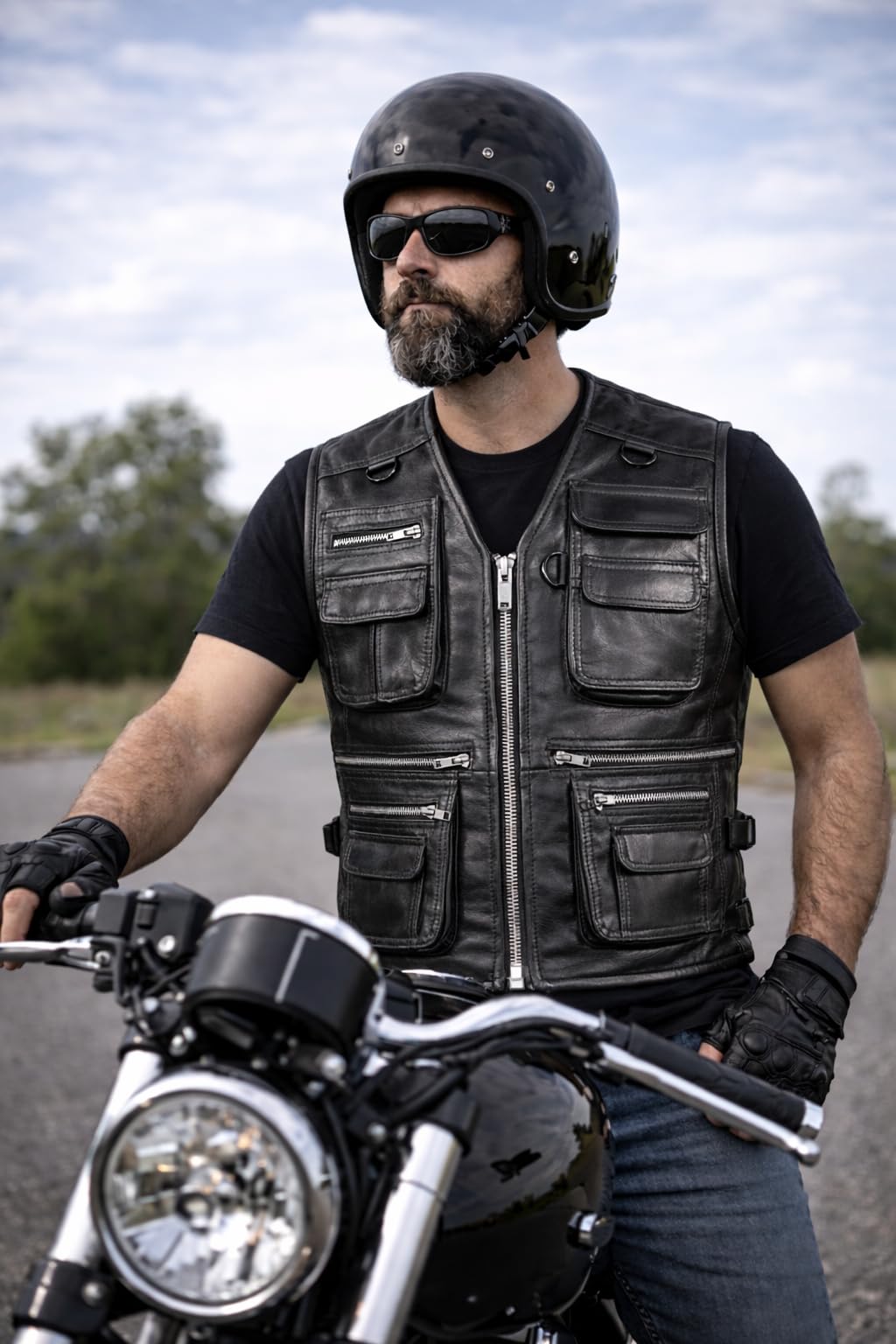 PAULGOS Lederweste Weste Kutte Leder Biker Rocker Motorrad Clubweste Bikerweste Motorradweste Schwarz BW11