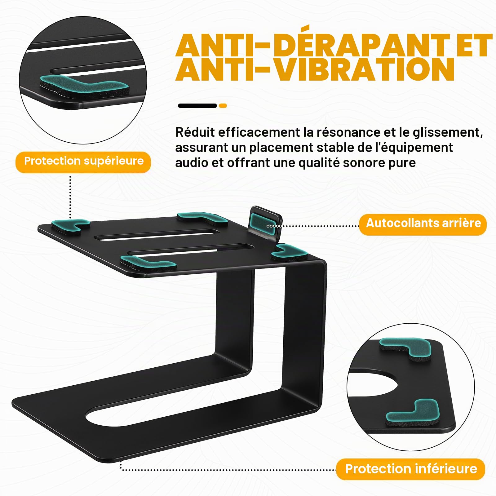 Coolty 1 paire de supports de haut-parleurs de bureau universels en métal avec coussinets absorbant les chocs, design inclinable, capacité de charge de 15 kg (noir)
