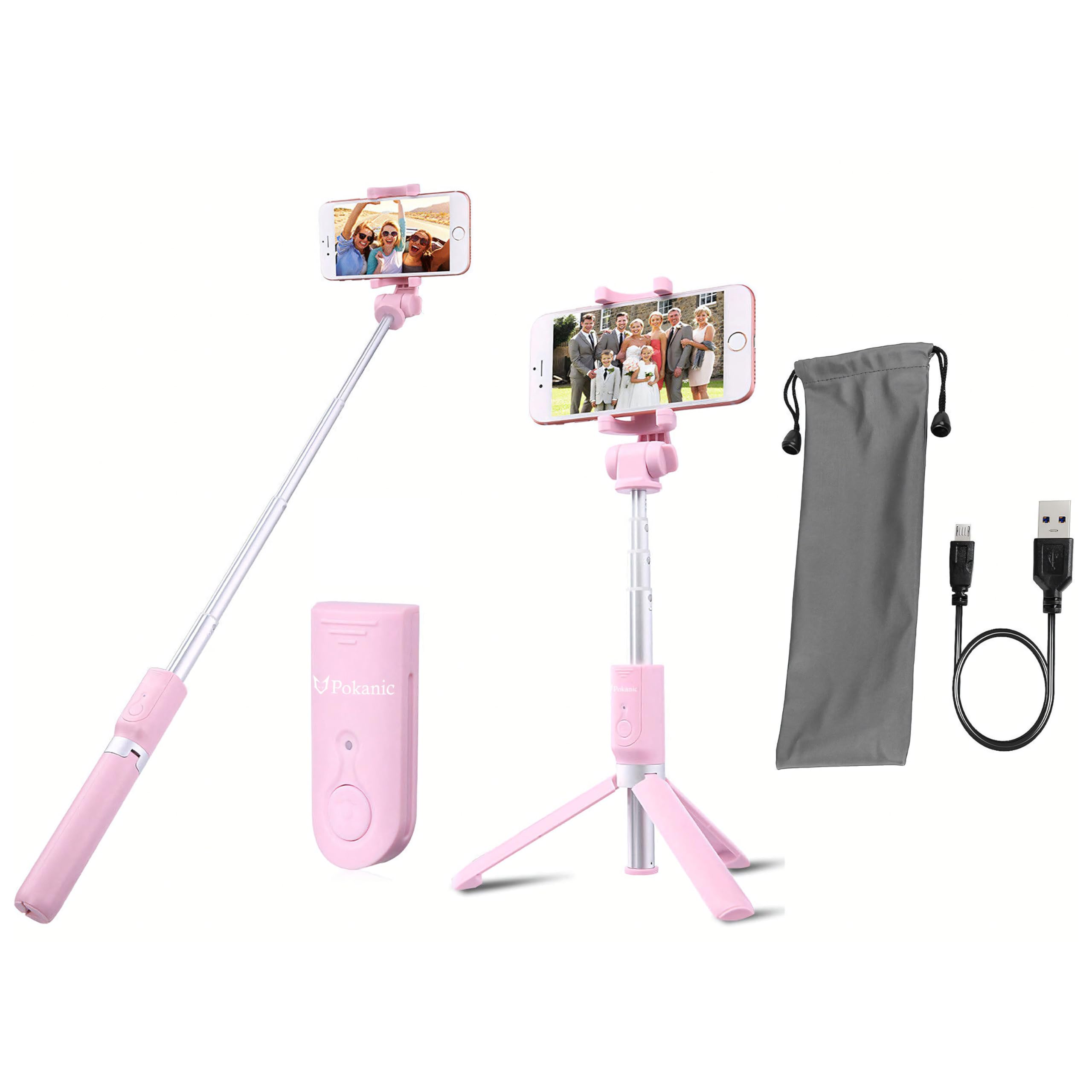 Pokanic Selfie Stick Tripod with Wireless Remote Shutter Controller, Carrying Pouch, Extendable Adjustable Stand Mount Light-Weight V-Log Compatible