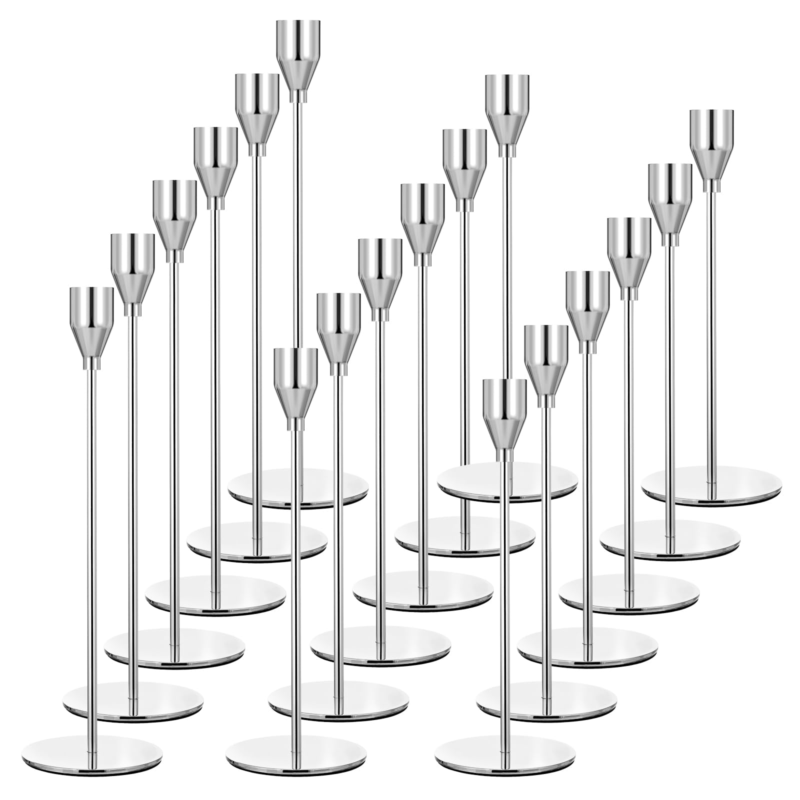 Lot de 18 bougeoirs en Argent, bougeoirs en métal pour Bougies Coniques Bougeoir pour Bougies de 3/4" d'épaisseur pour Mariage, Salon, Salle à Manger (Argent)