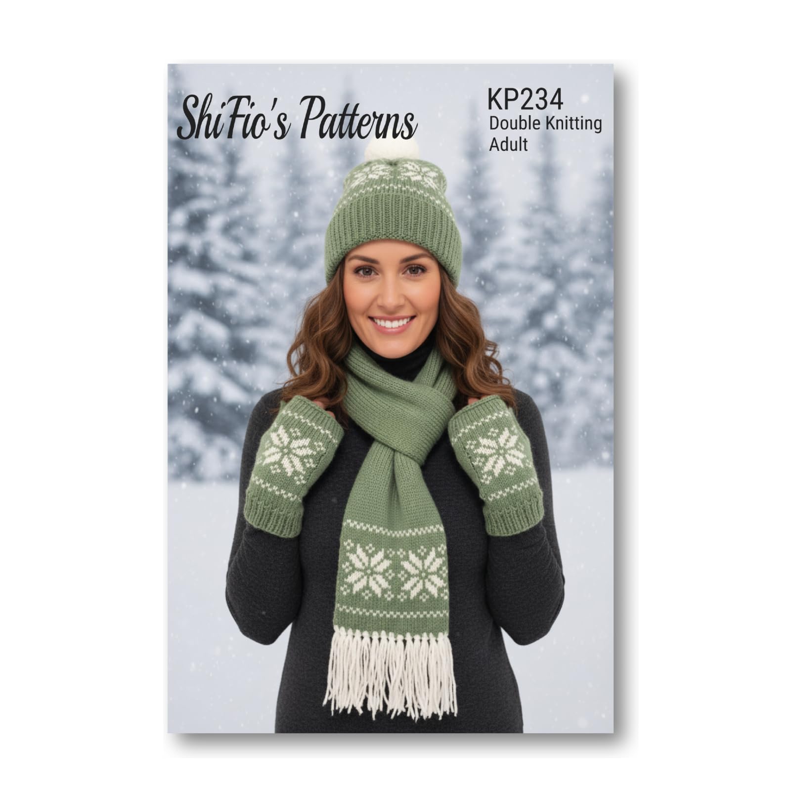 Paper Knitting Pattern for Scarf, hat and Fingerless Mitts with or Without Snowflake Design, KP234