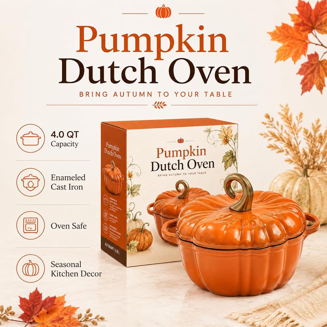 7.87 Inch Pumpkin Dutch Oven Ceramic Pot with Lid for Stew (1PC-B-16CM)