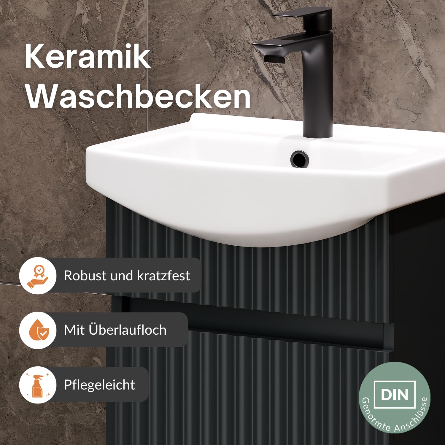 Planetmöbel Waschbecken mit Unterschrank 45 cm inkl. Keramikwaschbecken, Gäste WC Waschtischunterschrank, anthrazit matt