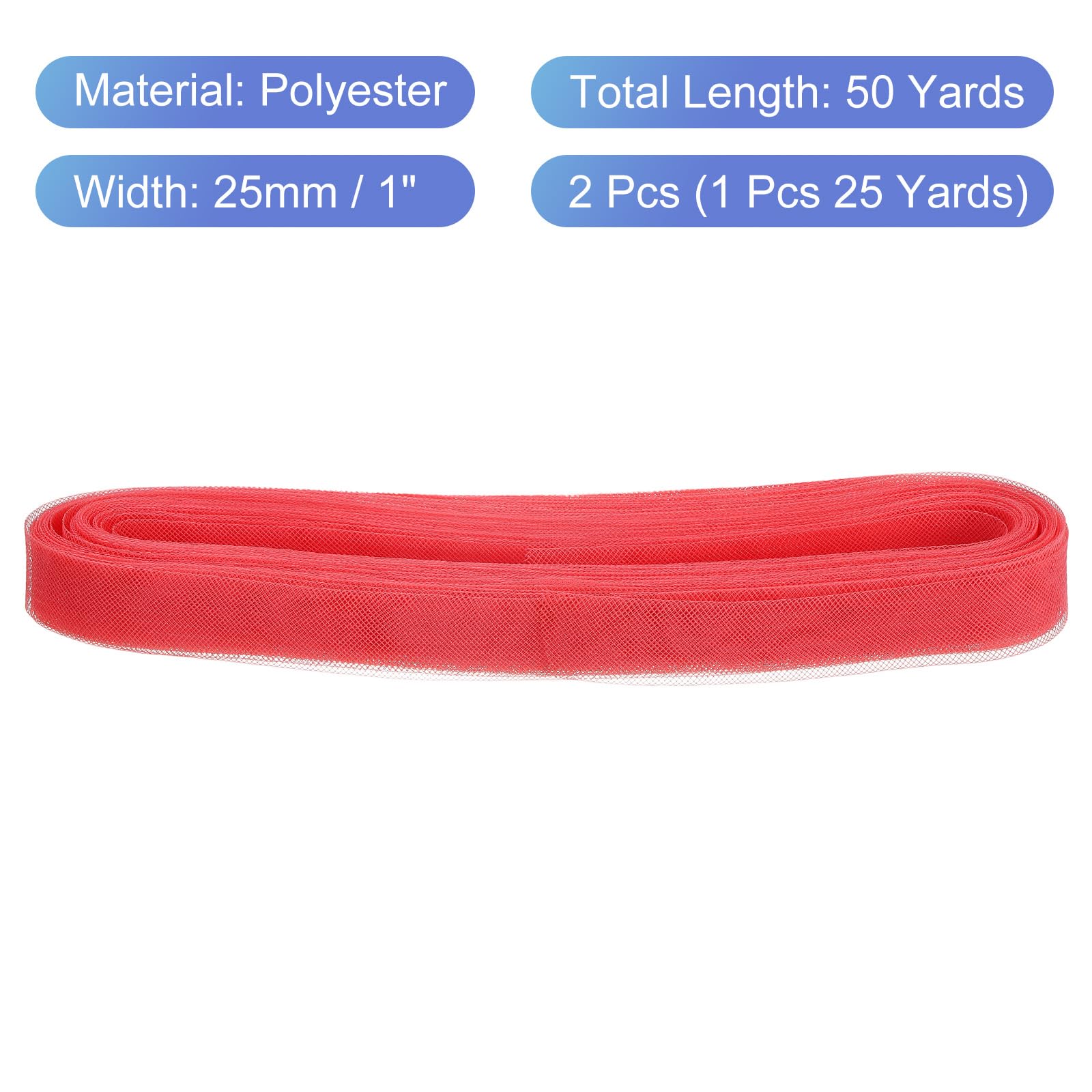 QUARKZMAN 25 Iarde Di Treccia Rigida Di Crine, Larghezza 2,5 Cm/1 Pollice Per Cuciture Steccatura Poliestere Abito Da Sposa Da Ballo Accessori Fai Da Te, Rosa Brillante (2 Rotoli)