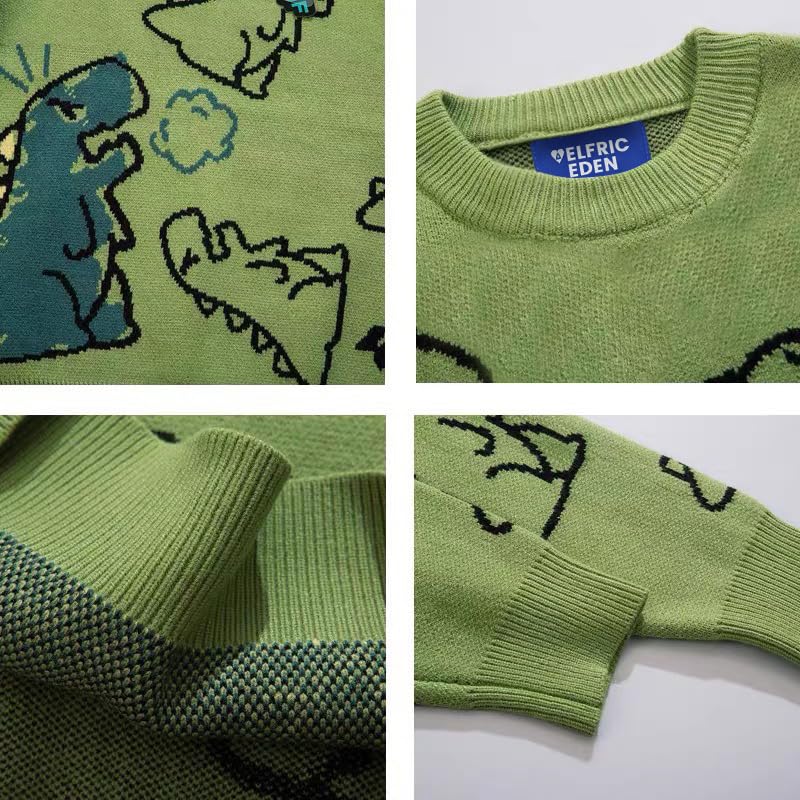 Image of Aelfric Eden Womens Sweaters Oversized Dinosaur Cute Graphic | Knitted Unisex Long Sleeve Crewneck Kawaii Cartoon Print Casual Vintage y2k Streetwear Pullover Tops