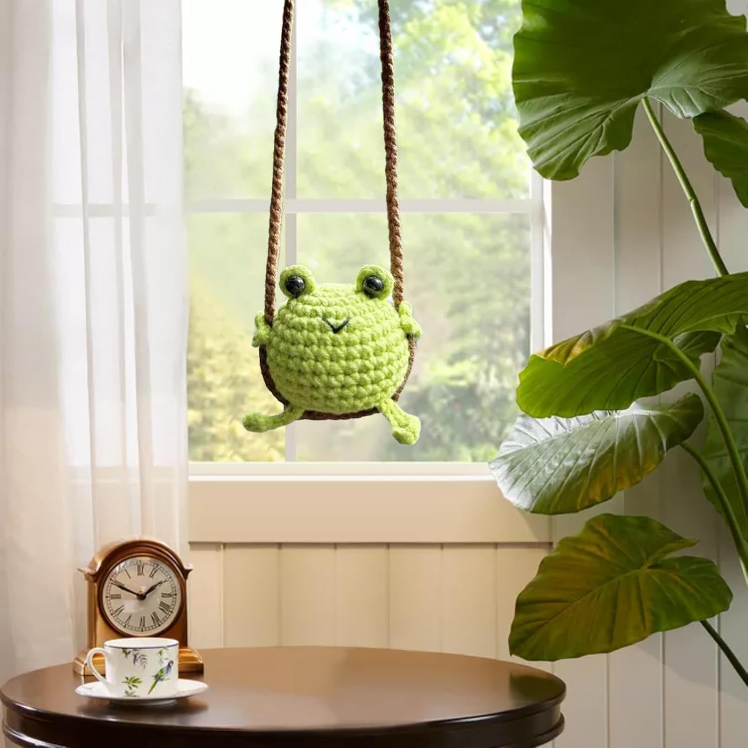 Ornement Voiture Grenouille Crochet - Pendentif Mignon Fait Main - Pour Rétroviseur Ou Sac - Cadeau Anniversaire Déco Maison