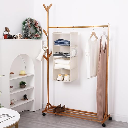 Miniatura 2 de MAX Houser Organizador colgante de armario de 4 niveles, ahorra espacio, estante colgante de armario con 2 ganchos resistentes para almacenamiento,