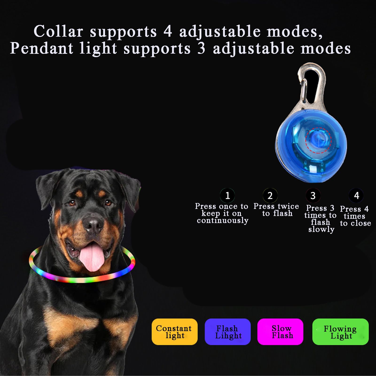 Light Up Dog Collar, Dog Collar Light with Flashing Pendants - Image 3