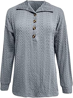 Camiseta Holgada de Manga Larga de Color sólido con Botones y Cuello en V para Mujer, Tops Holgados a la Moda Polos Mujer Baratos