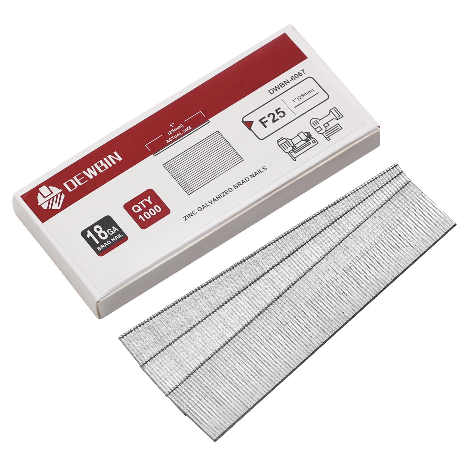 DEWBIN 18 Gauge Brad Nails, 1000 Counts 1-inch 18 GA Brad Nails, Galvanized Nails for Nail Gun, Finishing Nail Gun Nails for Pneumatic, Electric Brad