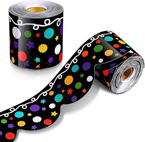 Eaasty Tablero de anuncios de girasol de 69 pies, borde colorido, borde de pizarra de tiza, fondo negro, borde festoneado, bordes para decoración de