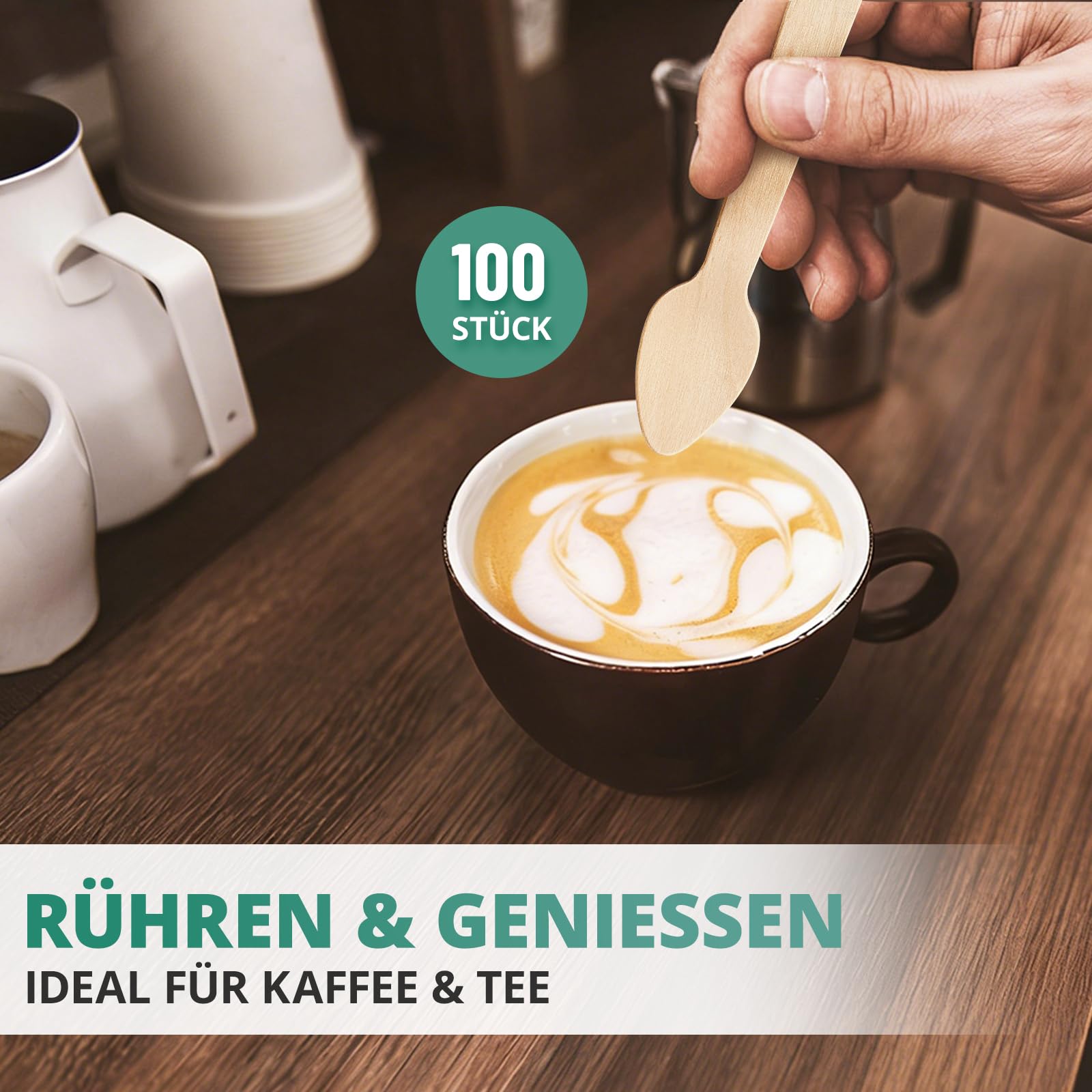100 Holzlöffel – 11 cm Einweglöffel aus Birkenholz – Für Kaffee, Tee & To-Go-Getränke – Kompostierbar, Lebensmittelecht & Plastikfrei – Kaffee Zubehör & Kaffeebar Bedarf