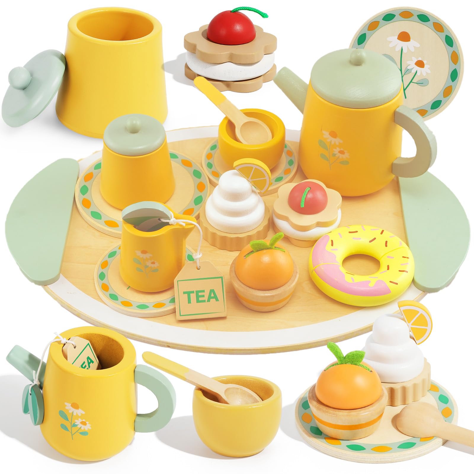 Amazon.co.jp: Plintone プレイハウス 小さな女の子用木製ティーセット