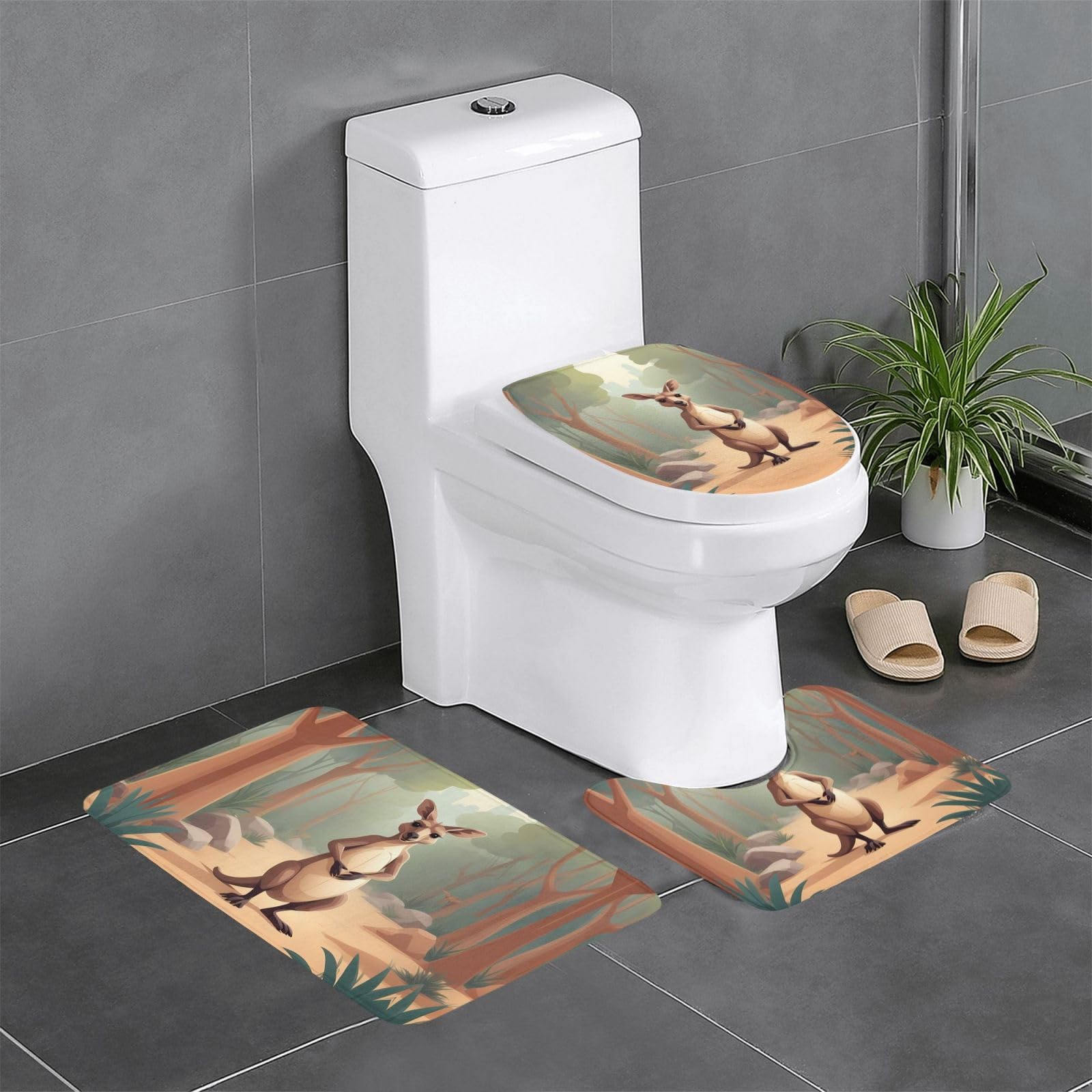 Juego de alfombras de baño ovaladas y rectangulares de zoo