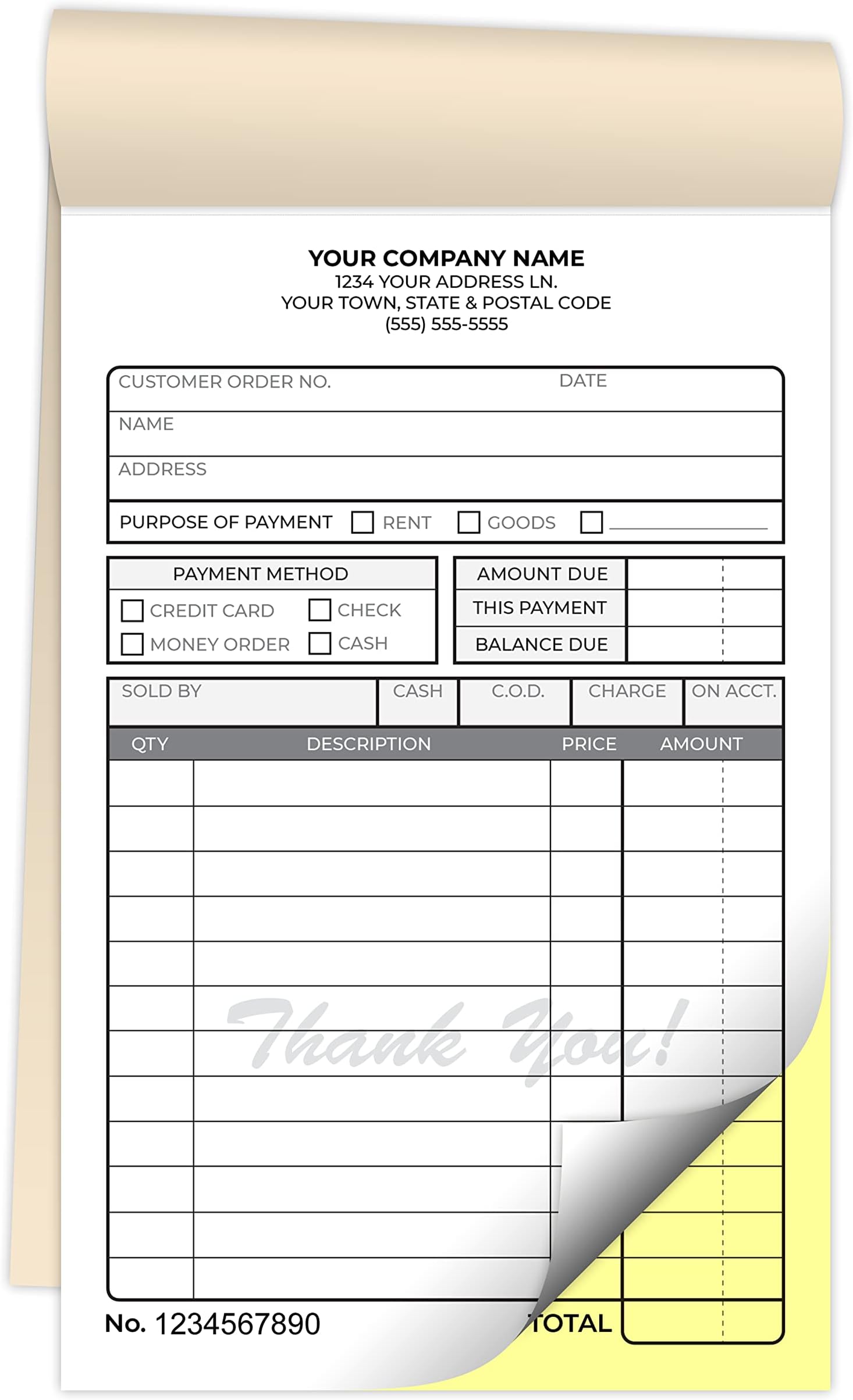 Custom 4.25" x 7" Carbonless NCR Books in 2-Part Duplicate Invoices, Receipts, Work Orders, Sales Orders, Purchase Orders, Estimates, Quote Forms with Your Company/Business Name (200 Sets)