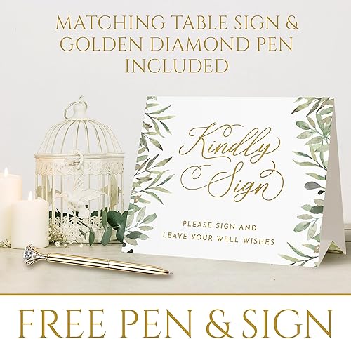 Miniatura 5 de Libro de invitados de boda, con bolígrafo de diamantes de cristal dorado y letrero de mesa, libro de invitados de tapa dura de lino, recepción de