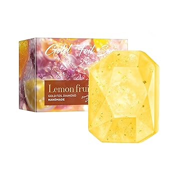 Essential Oil Soap, Rose Flower Gold Foil Diamond Handmade Soap, Gentle Care & Clean Skin Oil-control Moisturizing Bath Bar Soap Deep Nourishes Your Skin, Plant Body Bath Soap Lemon