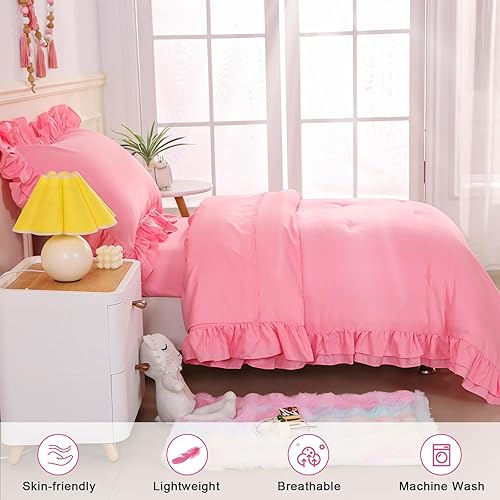 Miniatura 6 de Wowelife Juego de ropa de cama para niñas pequeñas de 4 piezas con volantes, estilo bohemio, copetudo, con flecos, color rosa, juego de ropa de cama