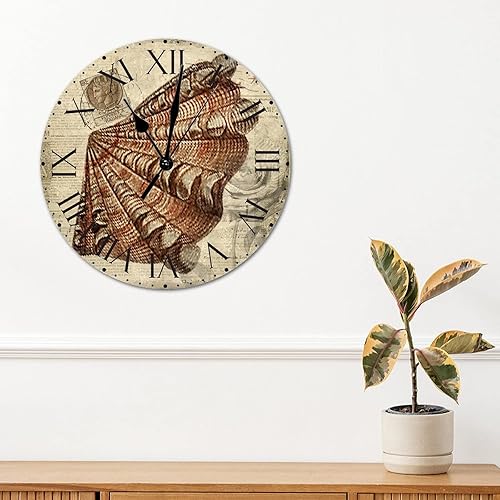 Miniatura 312 de ArogGeld Reloj de pared con diseño de estrella de mar antigua francesa, de cloruro de polivinilo, con números romanos, de 10 pulgadas, funciona