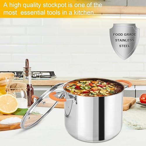 Miniatura 3 de Olla antiadherente de acero inoxidable de 9.5 cuartos de galón con tapa, olla de pasta saludable con asa, todos los utensilios de cocina compatibles