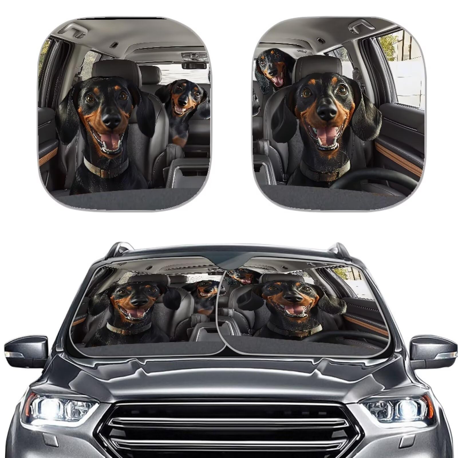 Aplkyhs Car Windshield Sunshade Funny Dachshund Sun Shade for Front Windshield 2 Piece Sun Visor Protector Blocks UV Rays Window Sunshade