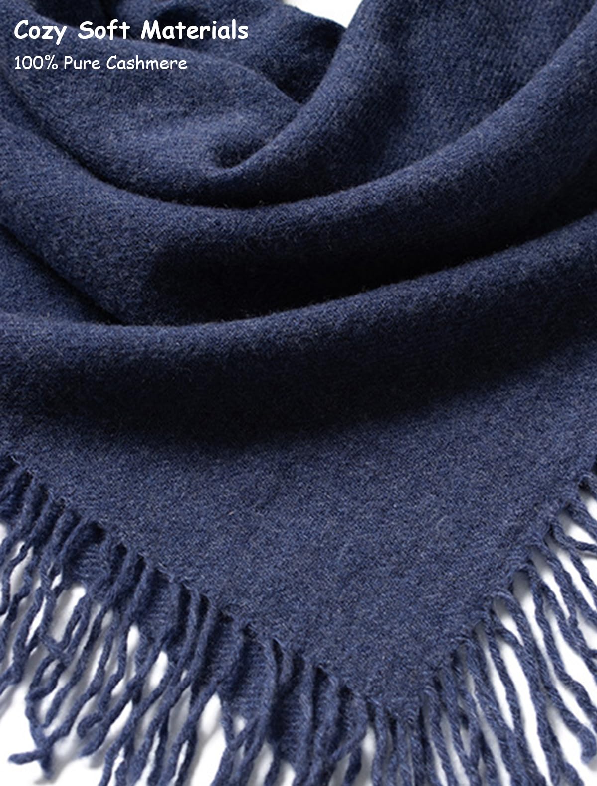 YUONNY Mujer Cachemira Bufanda Chal Cuadrada con Flecos, 100% Cachemir Borla Grande Pañuelo en Otoño Invierno, Moda Suave Cálido Chales Manta Mantón Cuello Calentador Bufanda Cabo Color Sólido Blue F