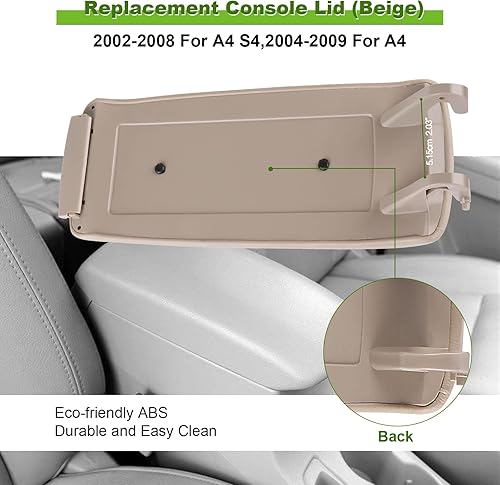 Miniatura 3 de SCITOO Cubierta de piel para consola central con reposabrazos, color beige, con base de repuesto para Audi A4 A6 S4 2000-2008