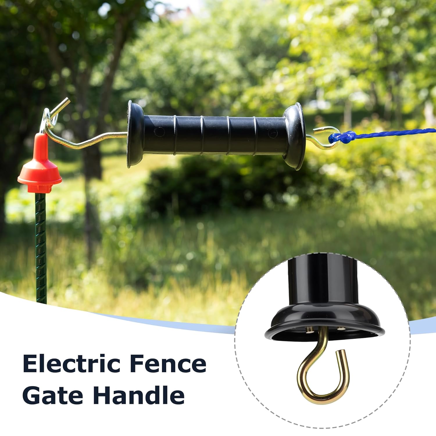 6 Pcs Plastic Electric Fence Gate Handle Insulators with Spring, Outdoor Black Stainless Steel Plastic Fence Gate Handle, Gate Connector, Electric Fence Wire Handle