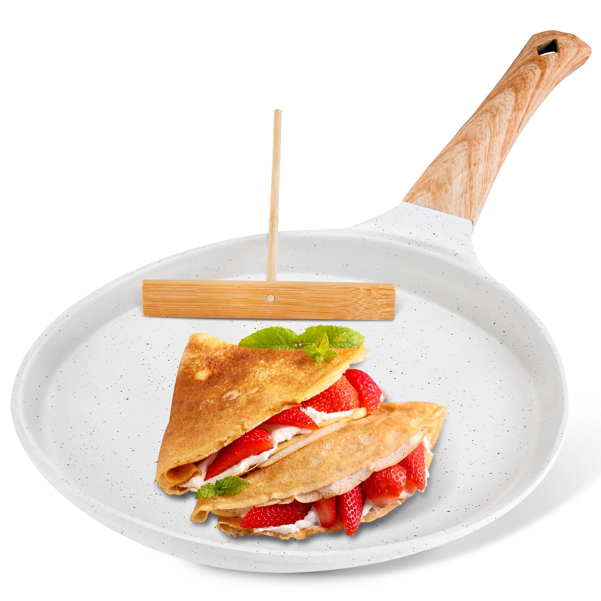 AOSION 9.5 11 Inch Nonstick Crepe Pan - Ceramic Coated PFOA-Free, Ergonomic Handle, Bonus Pancake Tools, Forged Aluminum Induction Safe