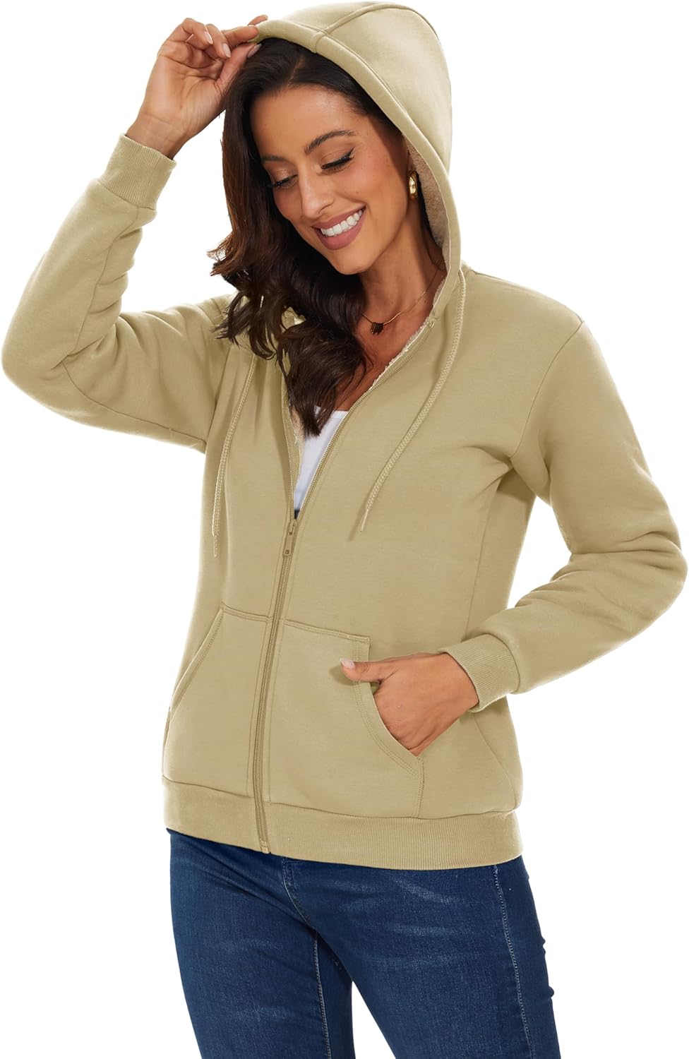 MAGCOMSEN Womens Zip Up Hoodies Sherpa Lined Fleece Thermal Jacket Full Zip Winter Warm Casual Thick Coats Pockets - Image 5