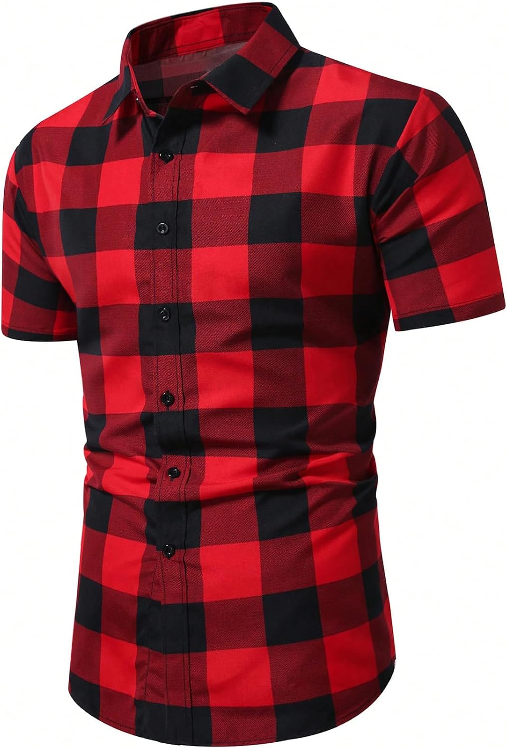 Men's Plaid Shirts Classic Checkered Short Sleeve Button Down Casual T-Shirt - Image 6