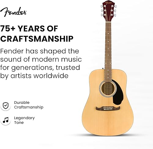 Miniatura 9 de Fender Guitarra acústica FA-125 Dreadnought - Paquete natural con estuche, afinador, correa, cuerdas, púas y DVD instructivo de Austin Bazaar