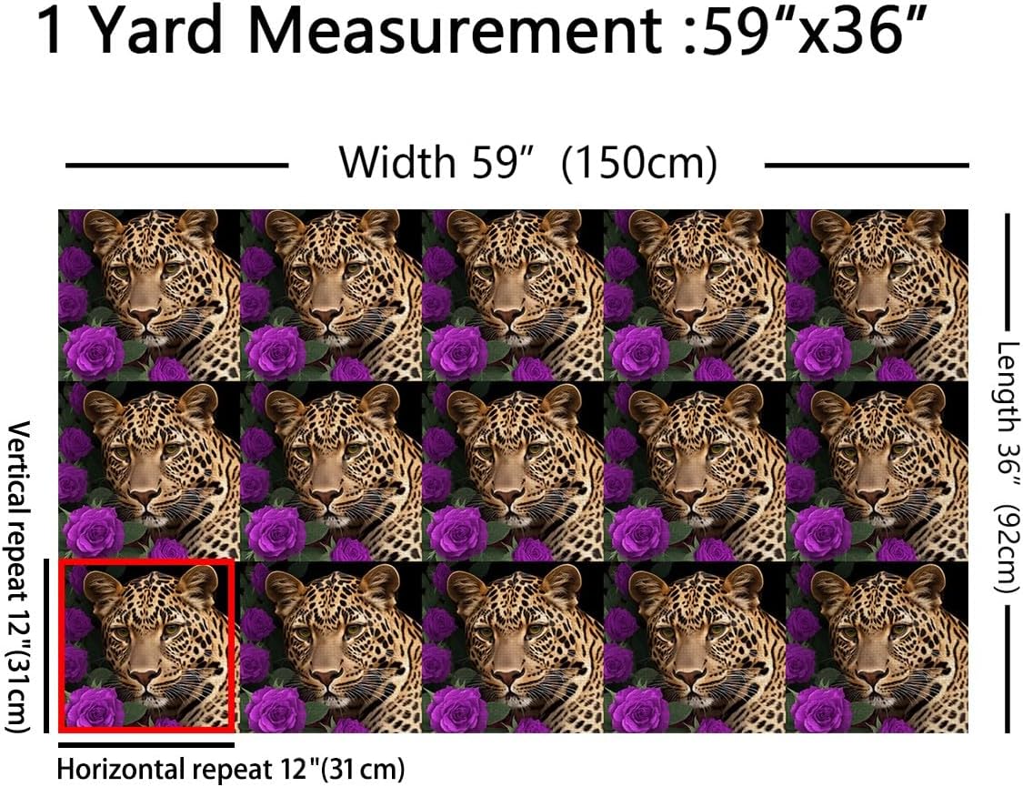 Erosebridal Red Rose Cheetah Flannel Fabric by The Yard Big Cat Leopard Print Upholstery Fabric Romantic Flowers for Quilting Sewing Animal Theme Decor for Chairs Sofa,Purple Brown,5 Yards
