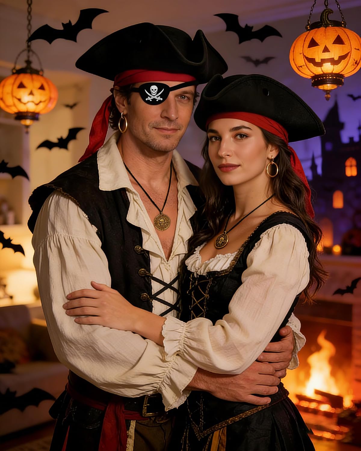 Black Pirate Hat Costume Set Tricorn Hat & Accessories Men women