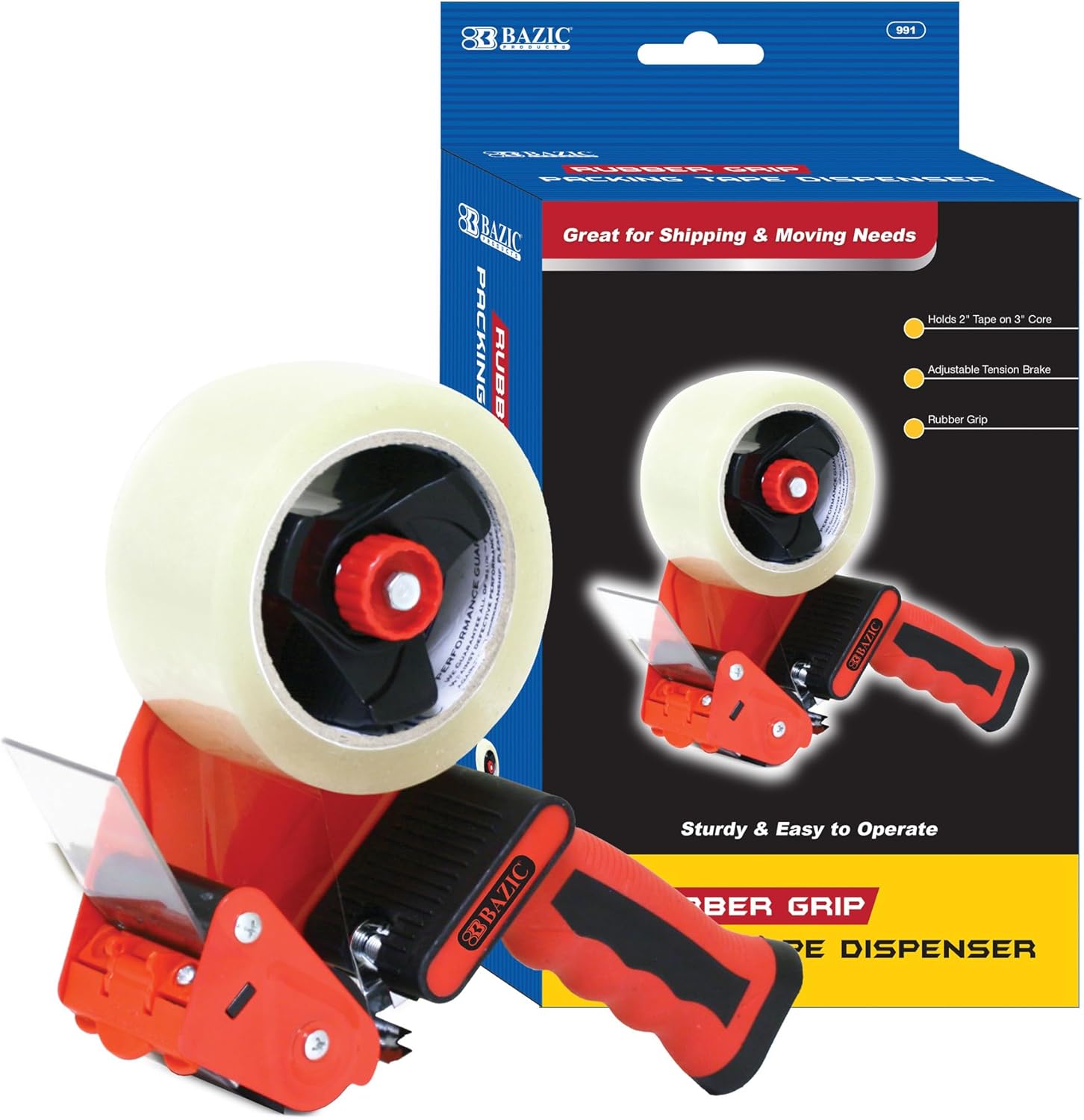 BAZIC Products Rubber Grip Premium Comfort Packaging Tape Dispenser, Shipping Packing Mailing Tape Gun for Box Sealing, Tape Not Included, 12-Pack