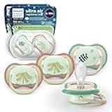 Ultra Air Nighttime Pacifiers - Orthodontic Design, for Babies 6-18 Months, Glow in The Dark, Soft Silicone Symmetrical Nipple, BPA-Free, with 2 Sterilizing Cases, 4 Pack, SCF376/37