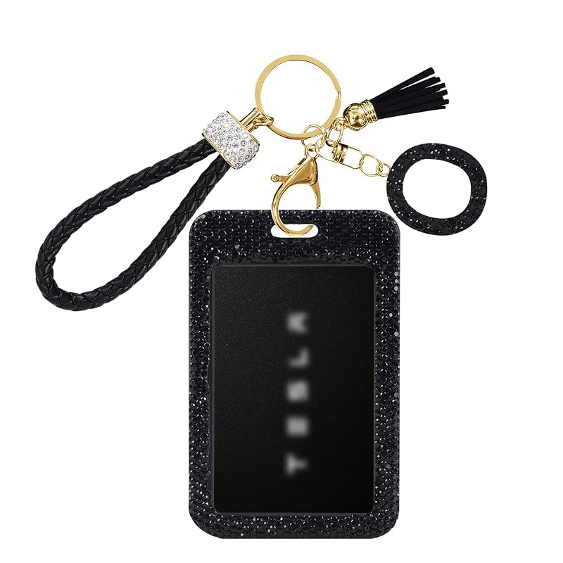 Porta-cartão de chave Tesla com chaveiro NZNDB, compatível com Model 3/Y/S/X, Cybertruck e Rivian, O-black