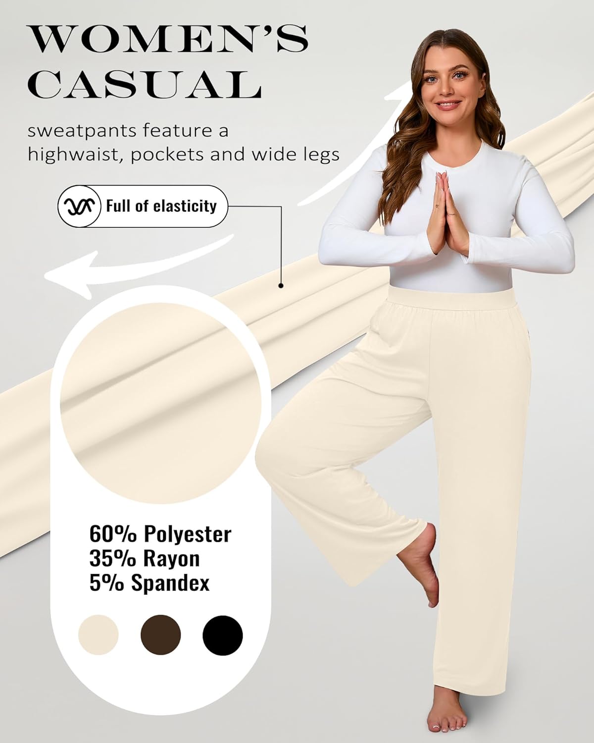 Huukeay 3 Pack Women's Plus Size Pants, High Waisted Wide Leg Pants Casual Pajamas Pants Loose Yoga Sweatpants with Pockets - Image 3