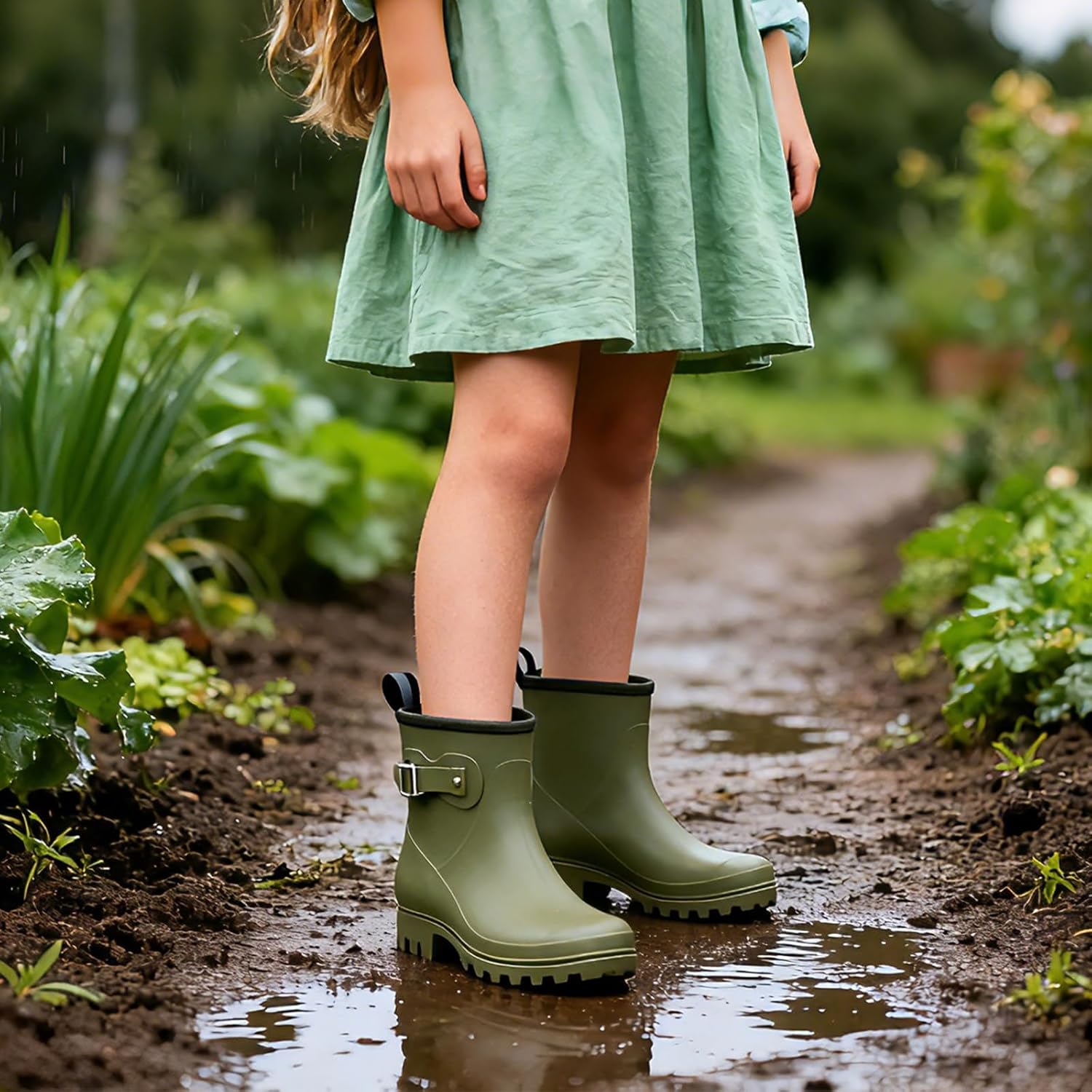 Women's Short Rain Boots Waterproof, Chelsea Ankle Rain Shoes Rubber Garden Boot for Ladies - Image 2