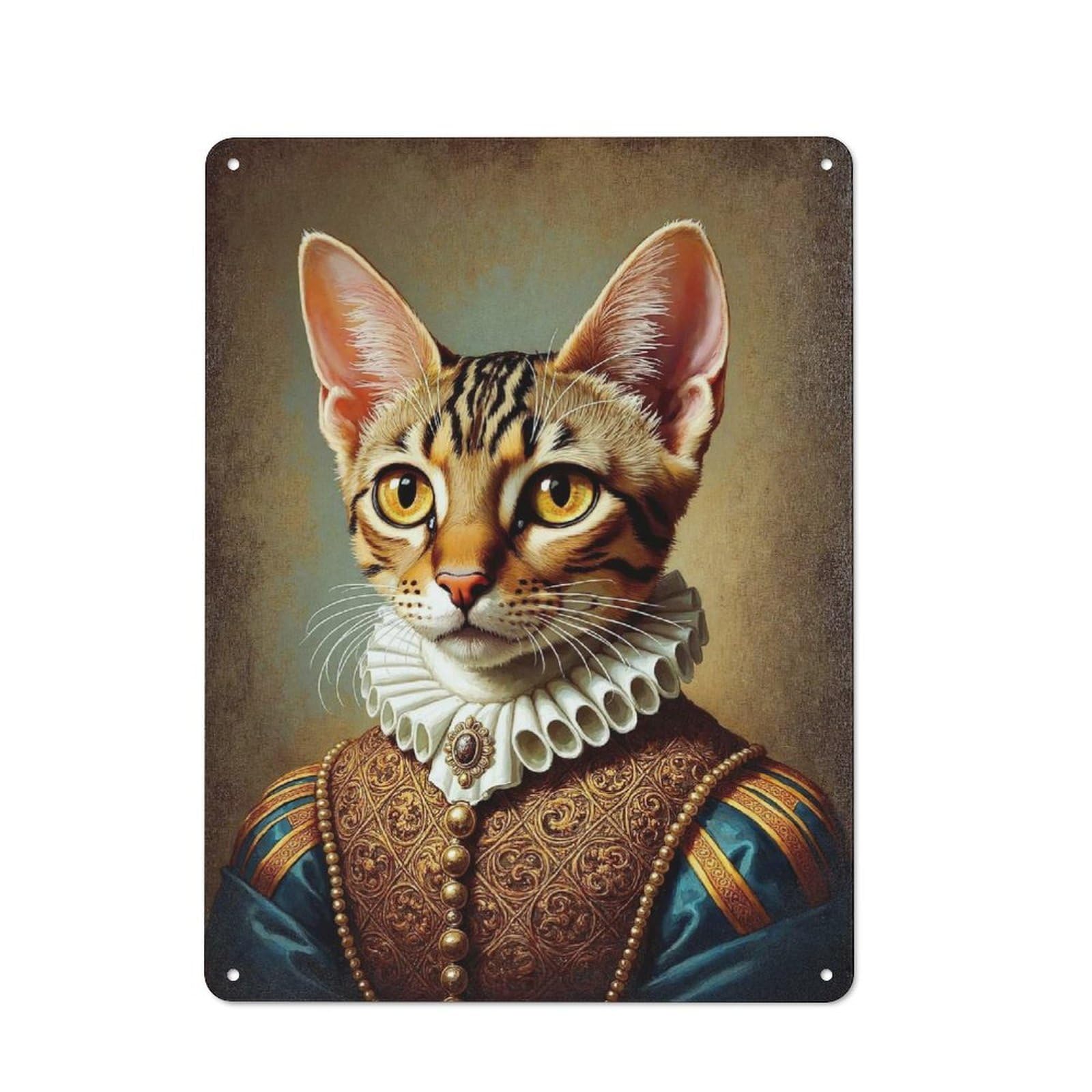 Junmoney Renaissance Cat Portrait Retro Metal Wall Decor 40X30cm, Vintage Metal Sign For Coffee Bar, Small Shop Or Dining Room