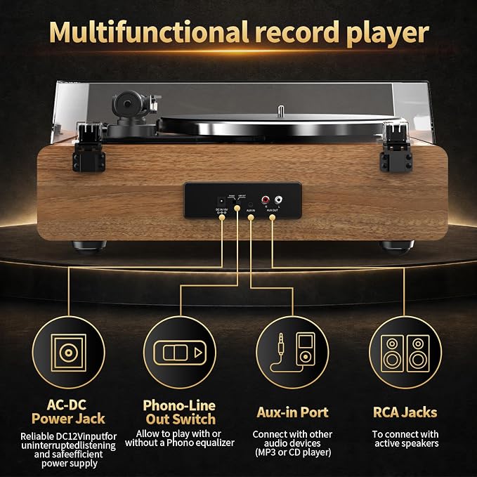 Tocadiscos Vintage SeeYing con Bluetooth y Altavoces HiFi miniatura 5