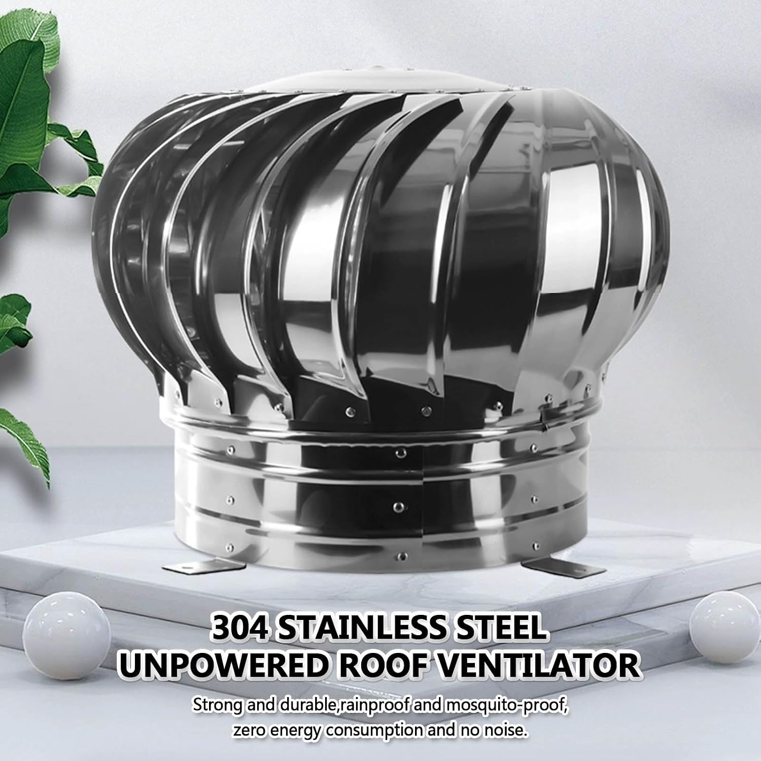 Exhaust Cap Roof Flue Vent,304 Stainless Steel Turbine Ventilator Vents Cap,for Energy Saving Dryer Exhaust Hood,Round Rotating Roof Vents,Unpowered Rotation,for Houses Factory Attic Farm.(160mm/6.3in