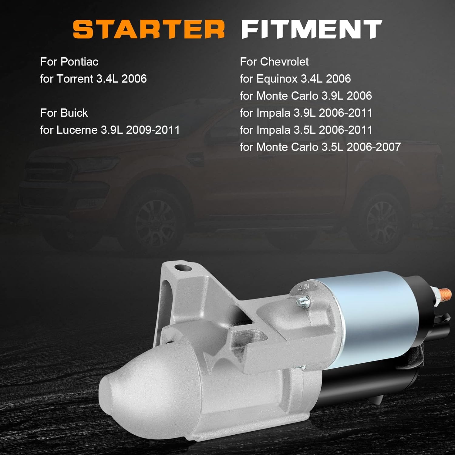 New Starter Compatible for Chevrolet for Impala 3.9L 2006-2011 for Chevrolet for Impala 3.5L 2006-2011 for Chevrolet for Monte Carlo 3.9L 2006, 1.4kW/12 Volt Starter 8000216 6785