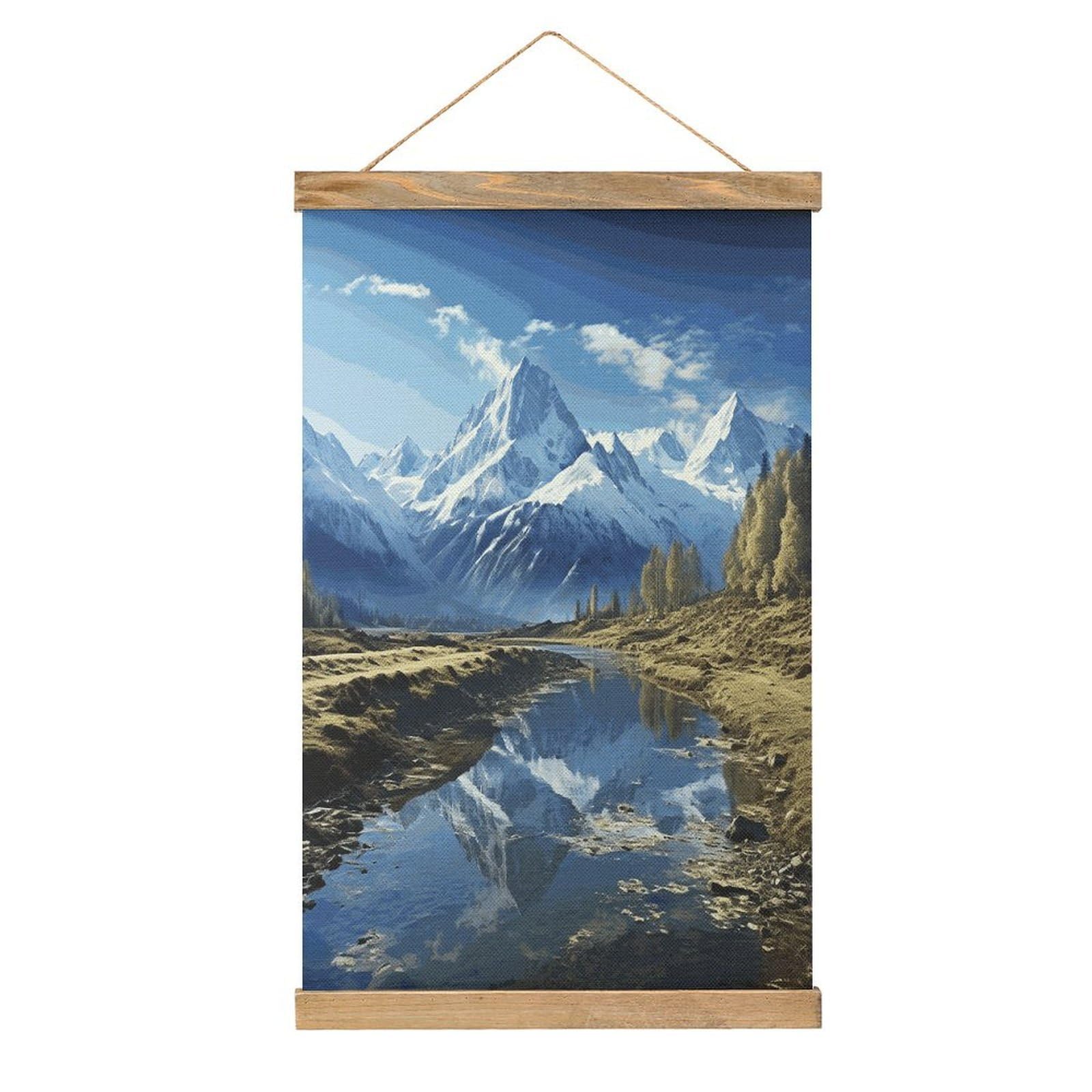 VstaDank Snowy Mountains Poster with Wooden Frame Hanger Art Painting Wall Decor Poster Wall Hanging Wooden Frame 13x20 Wood Poster Hanger for Photo Picture Art Canvas Print Artwork