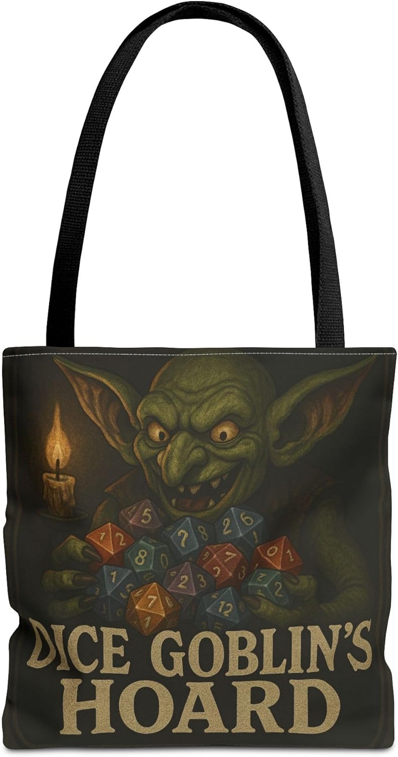 Dice Goblin's Hoard Tote Bag, Fantasy Tote, D&D Accessory, Gamer Gift, Bag for Dice, RPG Fan Tote, Geek Chic, Roleplaying Bag