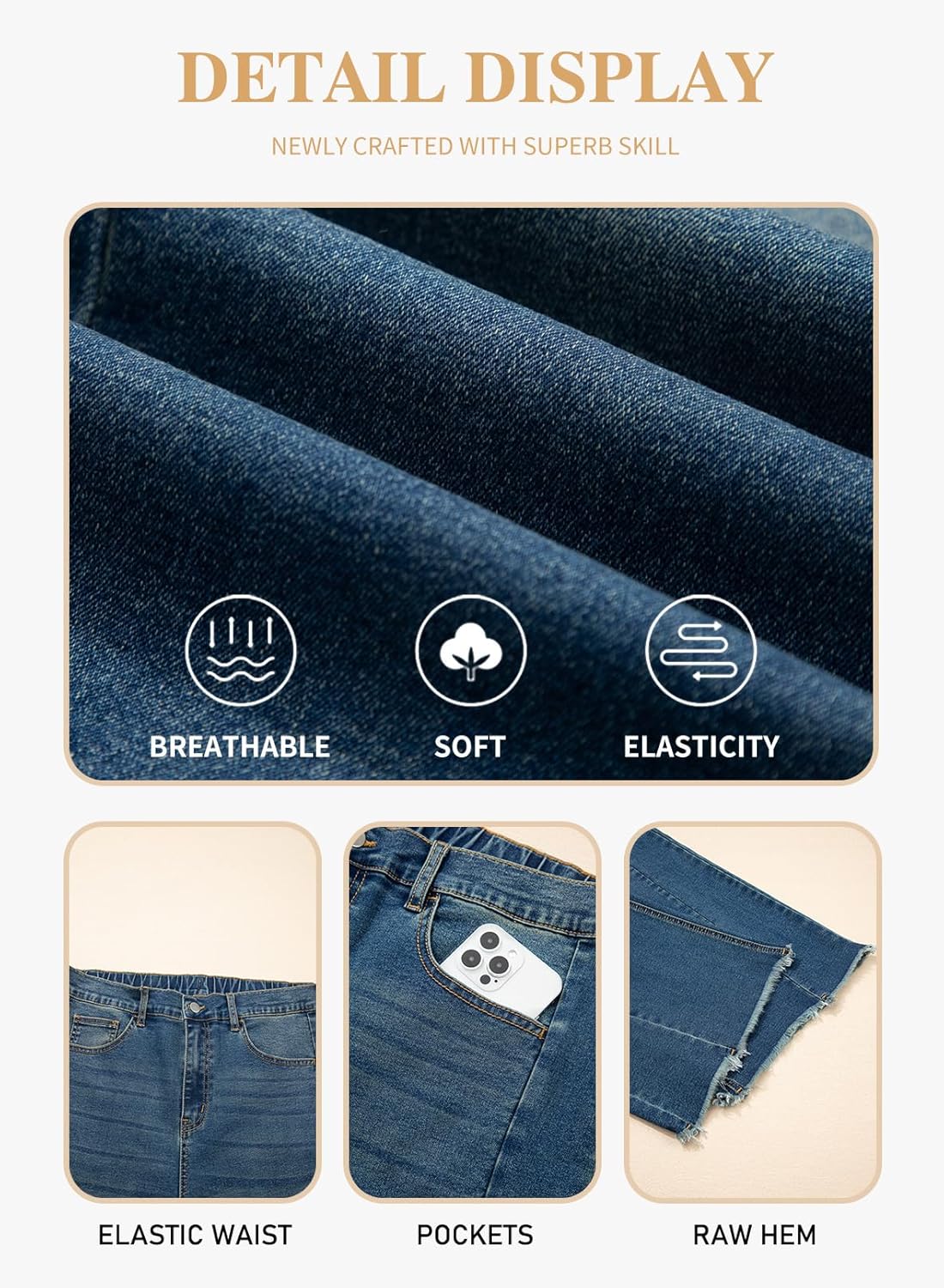 Eytino Women's Plus Size Wide Leg Jeans Elastic High Waist Stretchy Raw Hem Denim Pants with Pockets(1X-5X) - Image 5