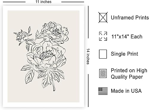 Miniatura 479 de Poster Master Póster de peonías – Estampado de flores retro – Ilustración floral – Ilustración en blanco y negro – Diseño de línea y abstracto –
