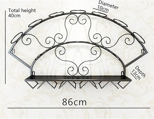 Miniatura 2 de Estante de metal para 7 botellas de vino, soporte para vino montado en la pared con estantes, estante de bar para licor, estante flotante para copas